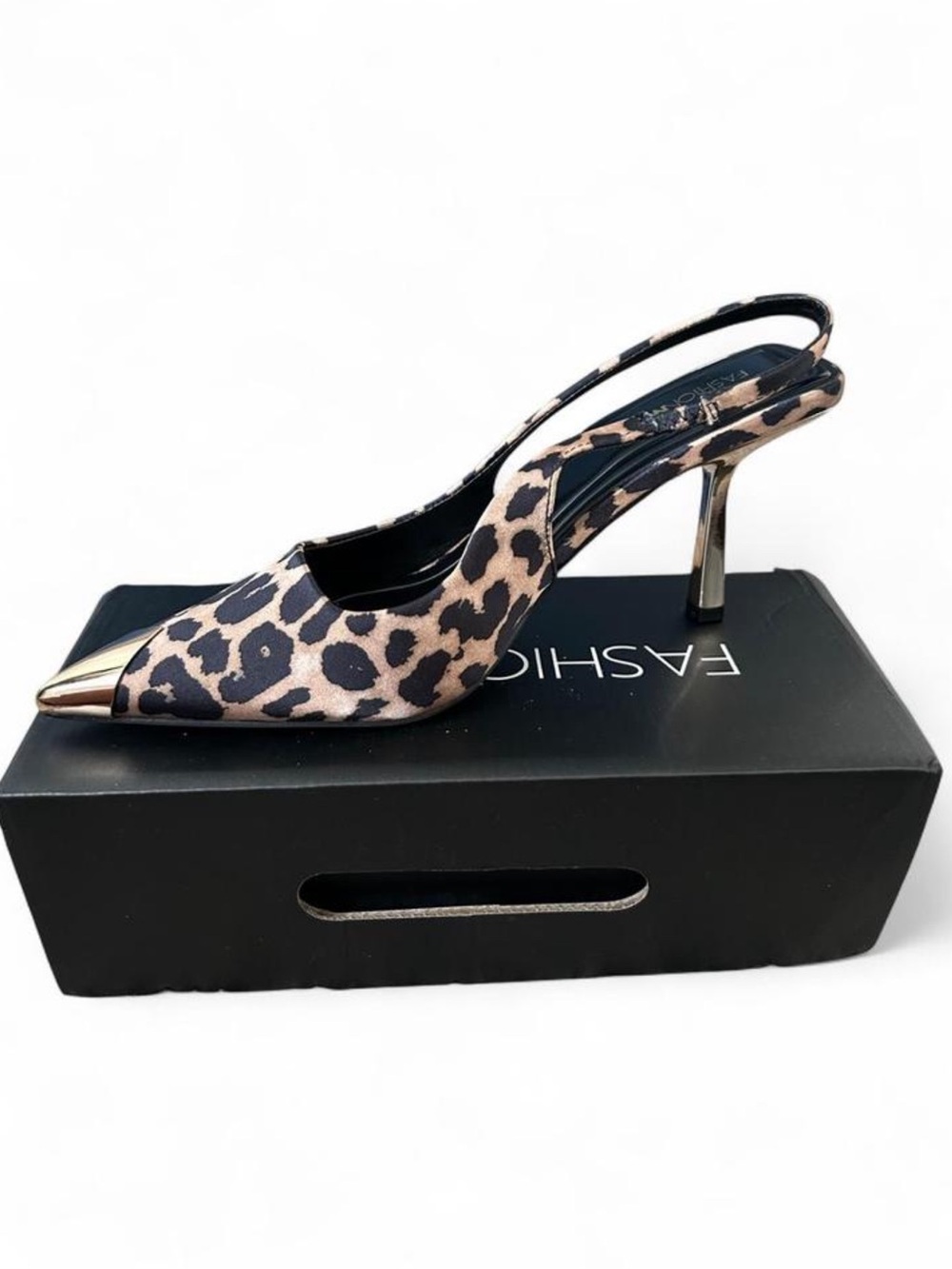Fashion Nova Leopard Print Slingback Heel with Gold Toe